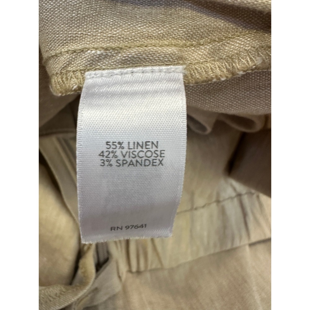 J Jill Stretch 100% Linen Pants Button Hem Ankle Tan Beige Coastal Travel Resort - Picture 8 of 12